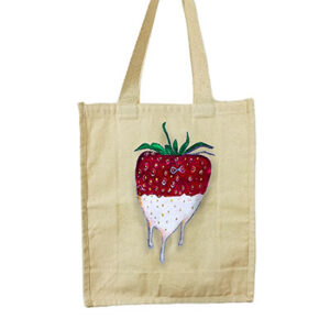 tote bag strawberry painted on the bag